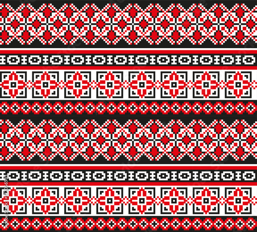 Traditional ukrainian borders in seamless pattern Mix of different regions