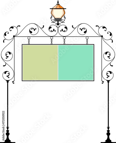 Wrought Iron Signage With Lamp