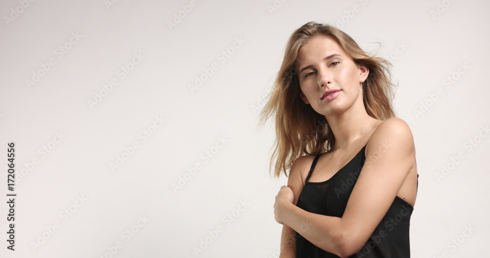 Beautiful blonde in black camisole Beautiful blonde in black camisole