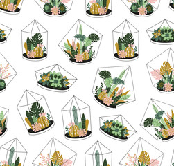 Sierkussen Terrariumplanten patronen Handgetekende tropische kamerplanten Scandinavisch  © Utro na more