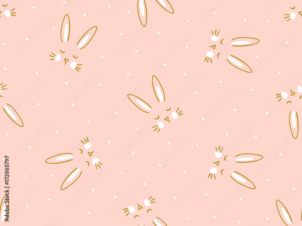 Vector seamless pink background with little cute bunny. Hand drawn fabric design. Vector seamless pink background with little cute bunny. Hand drawn fabric design.