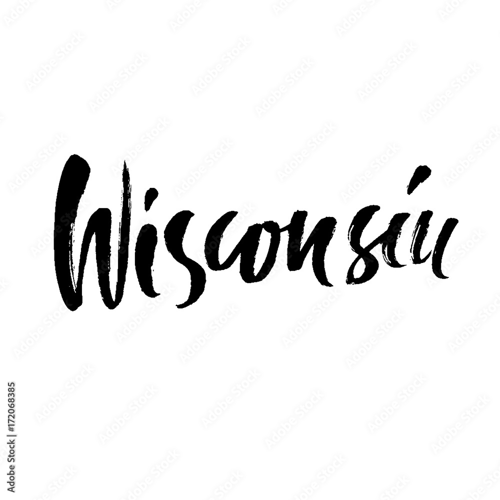 Wisconsin. Modern dry brush lettering. Retro typography print. Vector handwritten inscription. USA state.