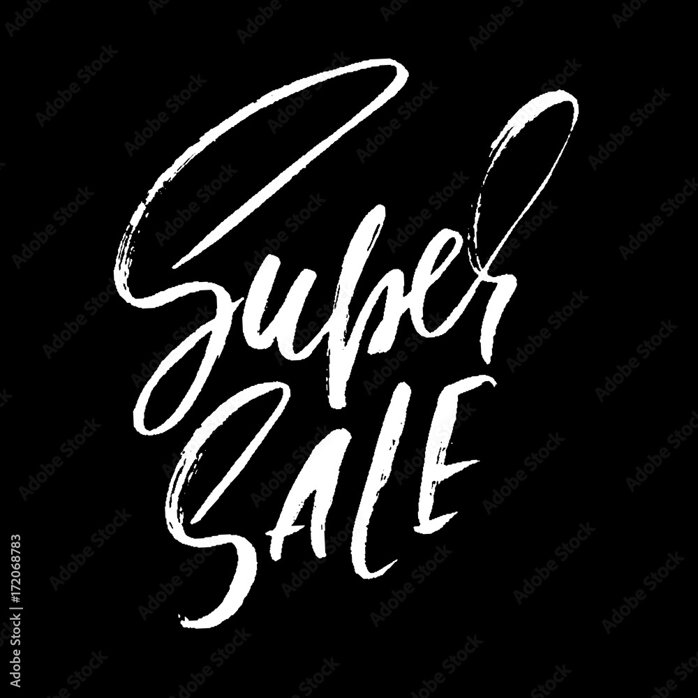Naklejka premium Super sale handwritten lettering. Grunge dry brush inscription. Typography banner. Hand drawn calligraphy. Vector illustration