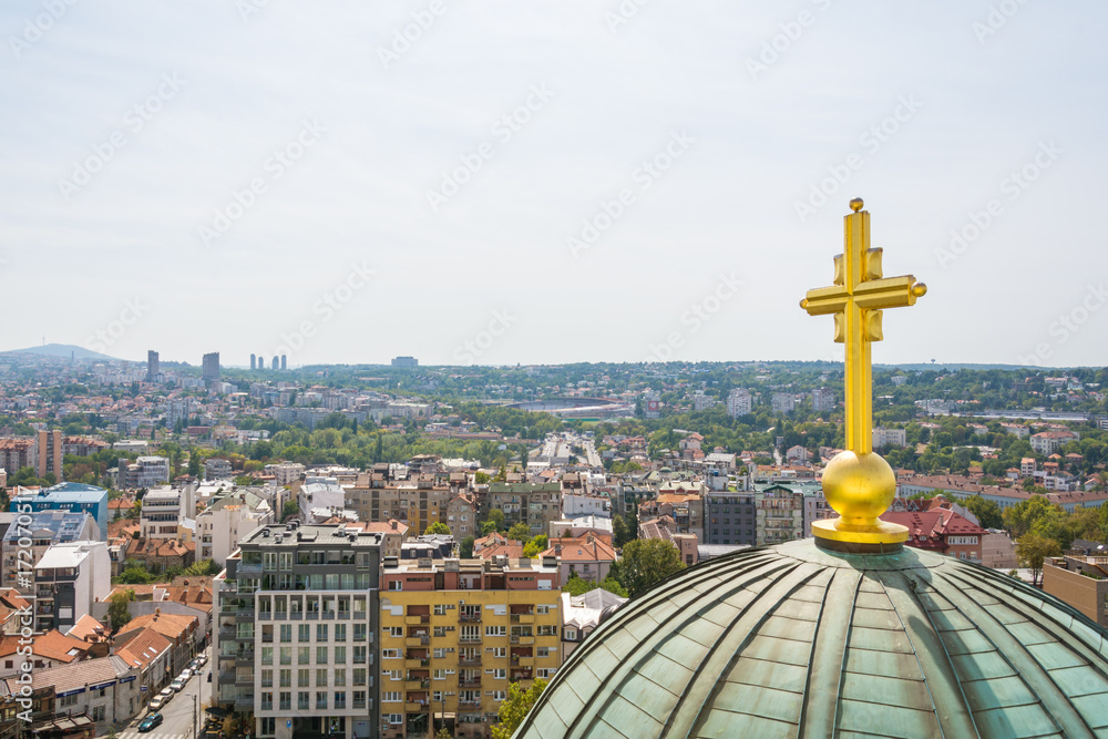 Naklejka premium Belgrade, Serbia - September 11, 2017 : Look from the viewpoint on the temple Saint Sava in Belgrade
