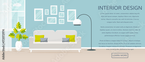 Interior of the living room. Vector banner.