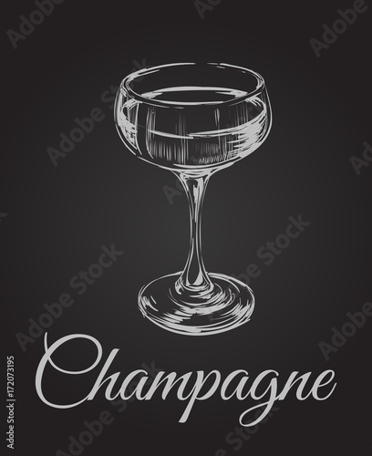 Champagne Glass Hand Drawing Vector Illustration . Alcoholic Drink.