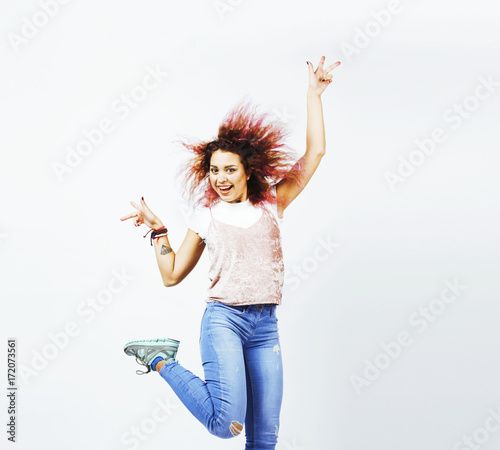 young cute mixed races girl teenage posing cheerfull on white background isolated, happy smiling lifestyle people concept