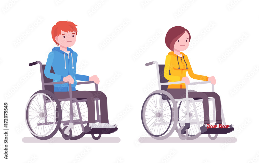 Male and female young wheelchair user