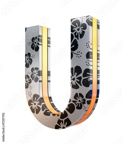 3D "U" letter with flower texture, 3d rendering