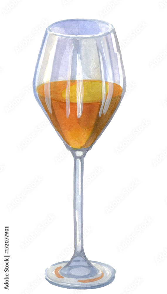 White wine glass. Sketch watercolor illustration