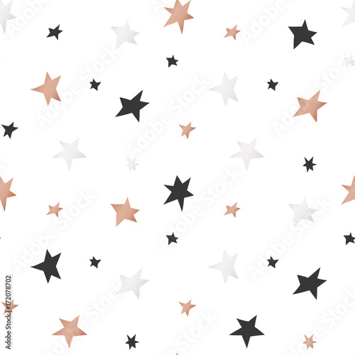 White Christmas and New Year s wrapping paper with stars of gold and bronze foil. Seamless vector pattern.