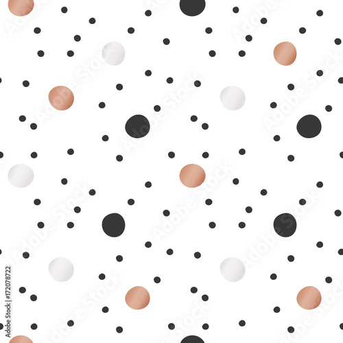 White Christmas and New Year's wrapping paper with dots of gold and bronze foil. Seamless vector pattern.