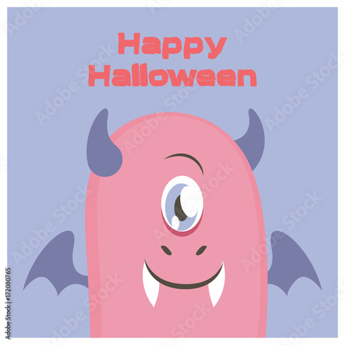 Happy pink furry one eyed monster Halloween greeting