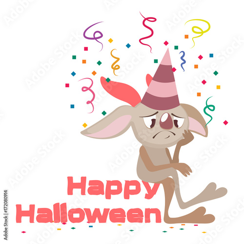Halloween greeting with a cute sad monster