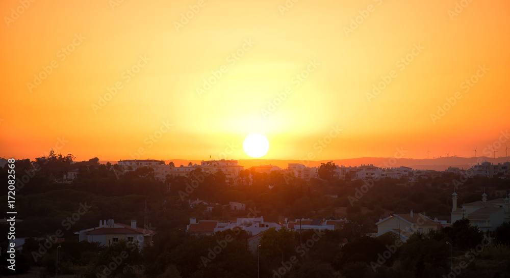 Beautiful sunset over the city of Portimao, Portugal. Beautiful sunset over the city of Portimao, Portugal.