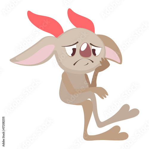 Cute sad thinking brown monster