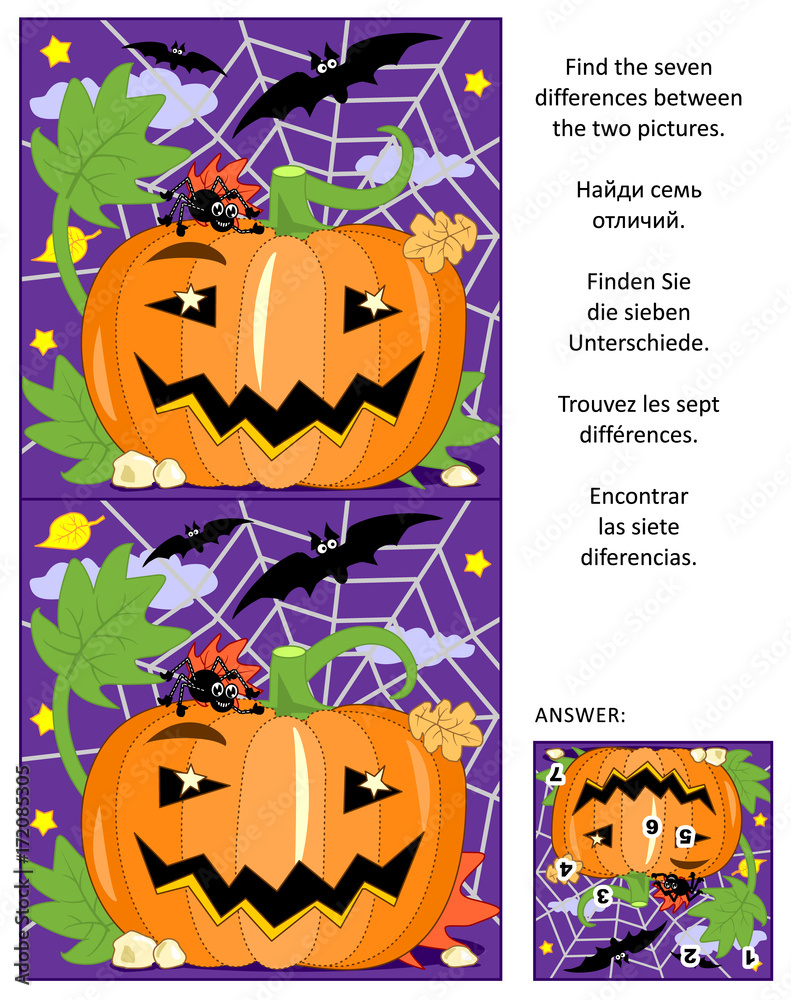 Halloween themed visual puzzle: Find the seven differences between the ...