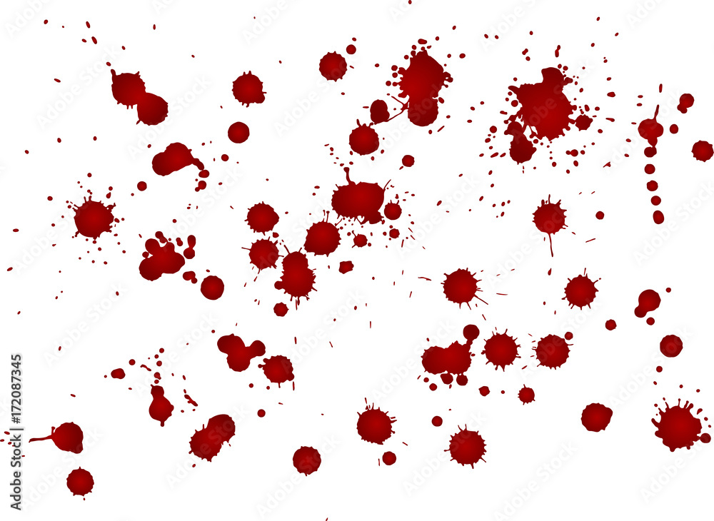 Messy blood blot, red drops on white background. Vector illustration, maniac style Messy blood blot, red drops on white background. Vector illustration, maniac style