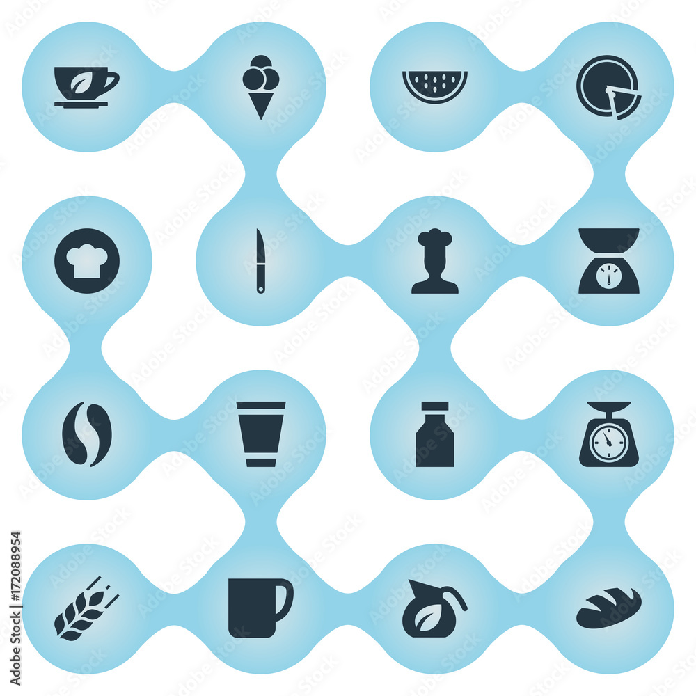 Vector Illustration Set Of Simple Kitchen Icons. Elements Coffee, Cup