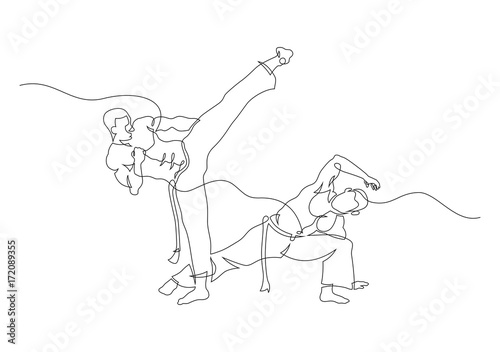 Two capoeira fighters contour Isolated on white. vector illustration