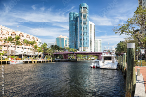 Fort Lauderdale skyline view along New River photo