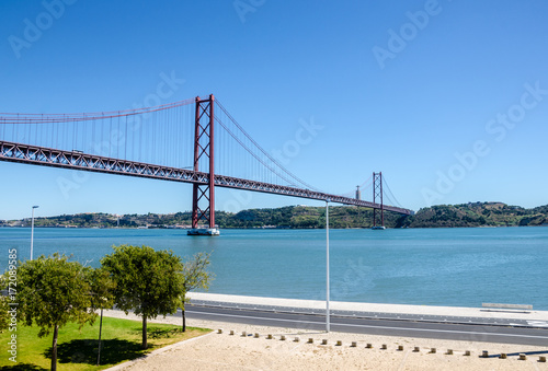 25 de Abril bridge  Tage river  Cristo Rei  Lisbon  Portugal