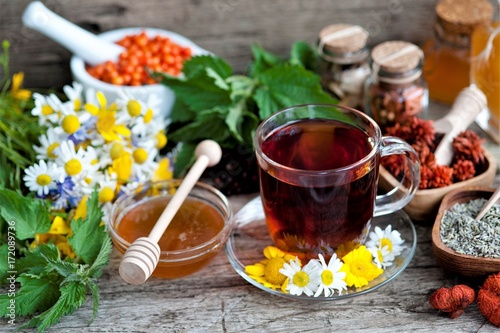 herbal tea with chamomile and honey