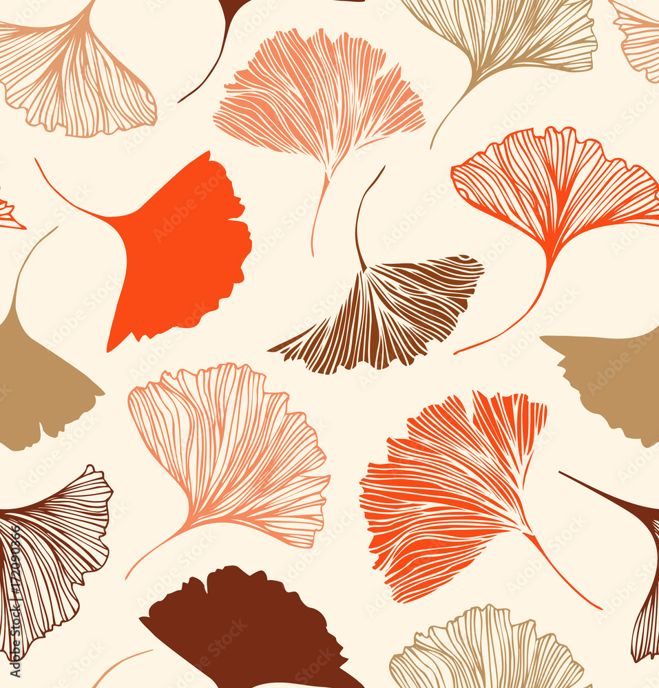 Obraz premium Seamless floral pattern with beauty ginkgo leaves. Vector elegant background