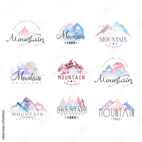 Mountain original logo design watercolor vector Illustrations set