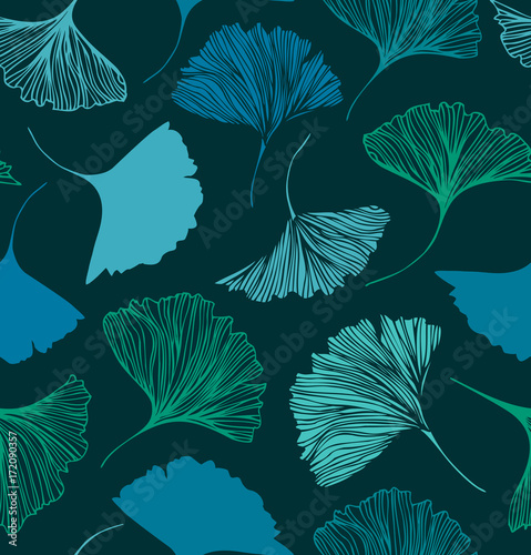 Seamless floral pattern with Ginkgo leaves. Vector decorative background