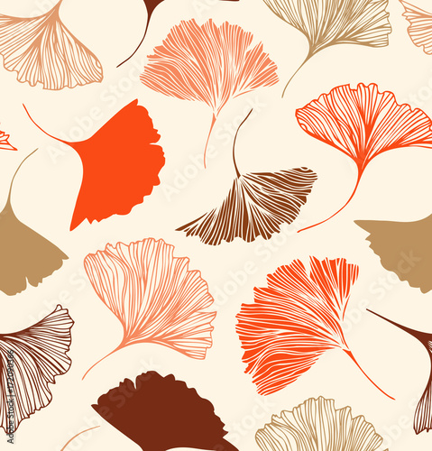 Seamless floral pattern with beauty ginkgo leaves. Vector elegant background