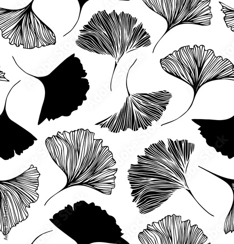 Seamless floral pattern with Ginkgo leaves. Vector graphic background