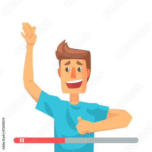 Emotional video blogger man speaking. Colorful cartoon character vector Illustration