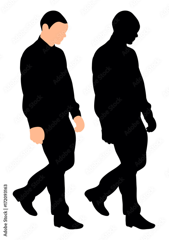 vector, isolated black silhouette man is walking