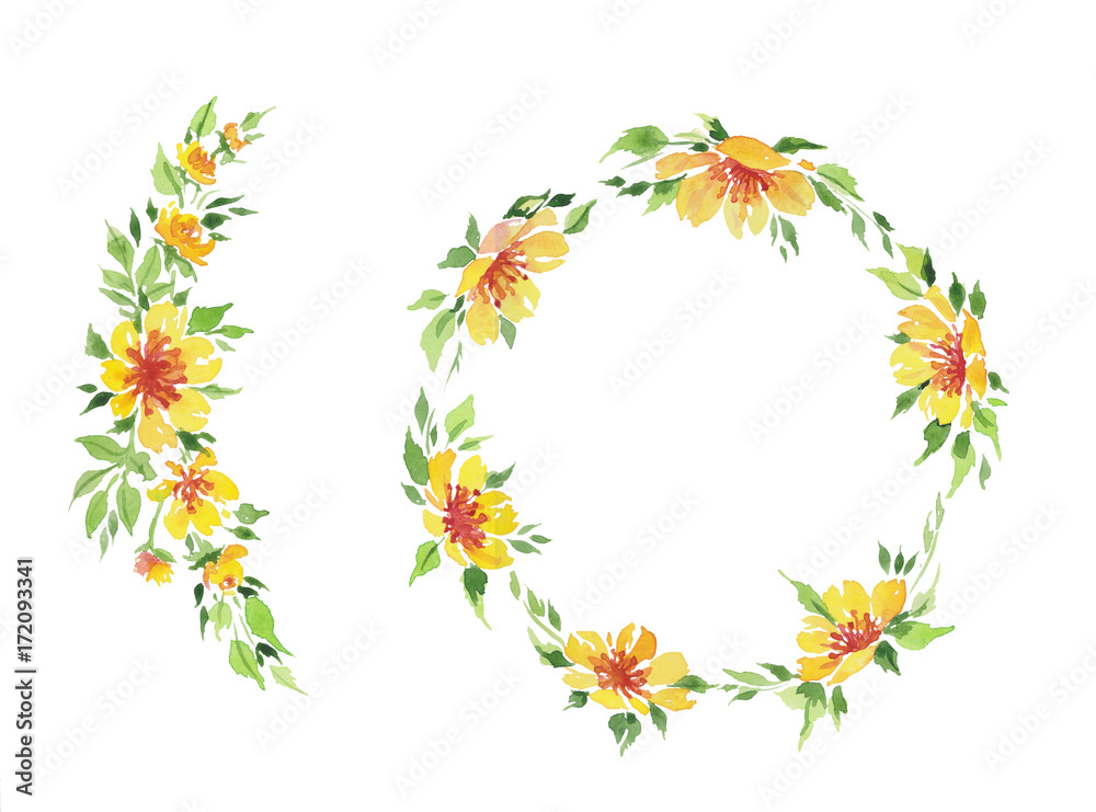 watercolor illustration of yellow flowers wreath watercolor illustration of yellow flowers wreath