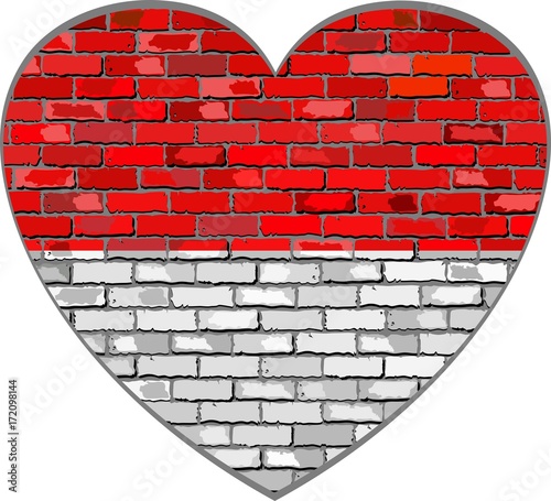 Flag of Indonesia on a brick wall in heart shape - Illustration,
Abstract grunge Indonesia flag