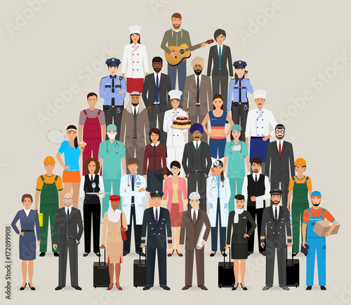 Group of people with different occupation. Employee and workers characters standing together.