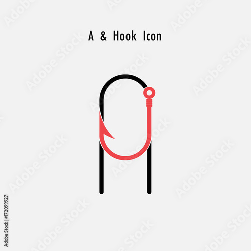 Creative A- Letter icon abstract and hook icon design vector template.Fishing hook icon.Alphabet icon.Vector illustration