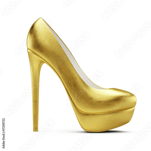 Fototapet Gold high heel shoes isolated on white - 3d rendering