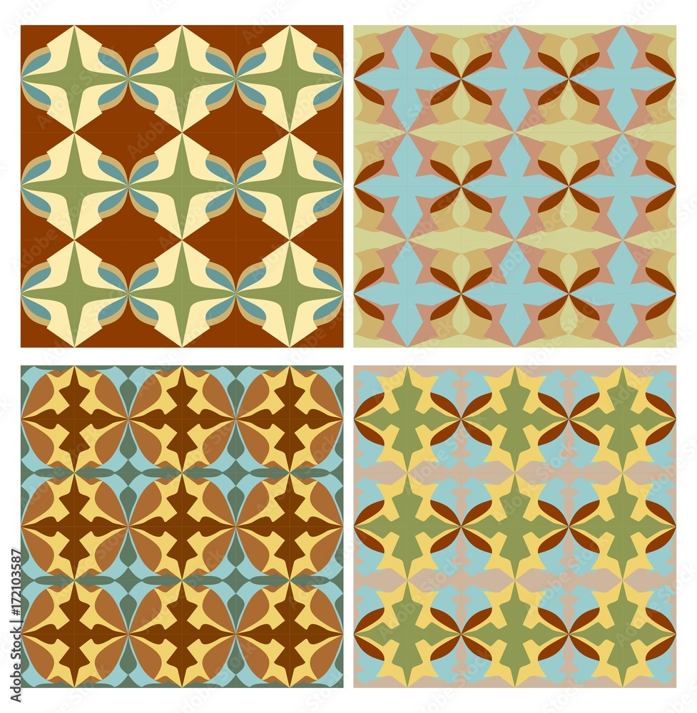 Sampler with nostalgic retro patterns, tile collection with geometric ornament in mute colors, art deco design Sampler with nostalgic retro patterns, tile collection with geometric ornament in mute colors, art deco design