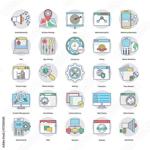Digital and Internet Marketing Flat Circular Icons Set 7