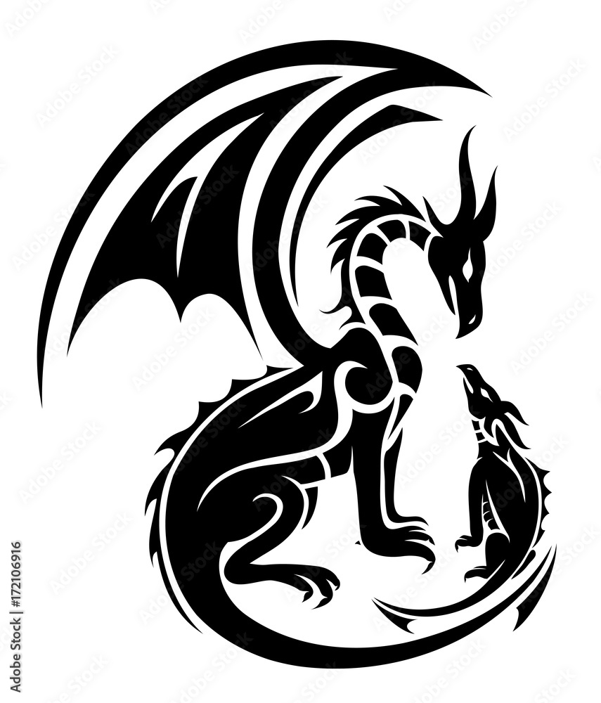Fototapeta Two dragons tattoo