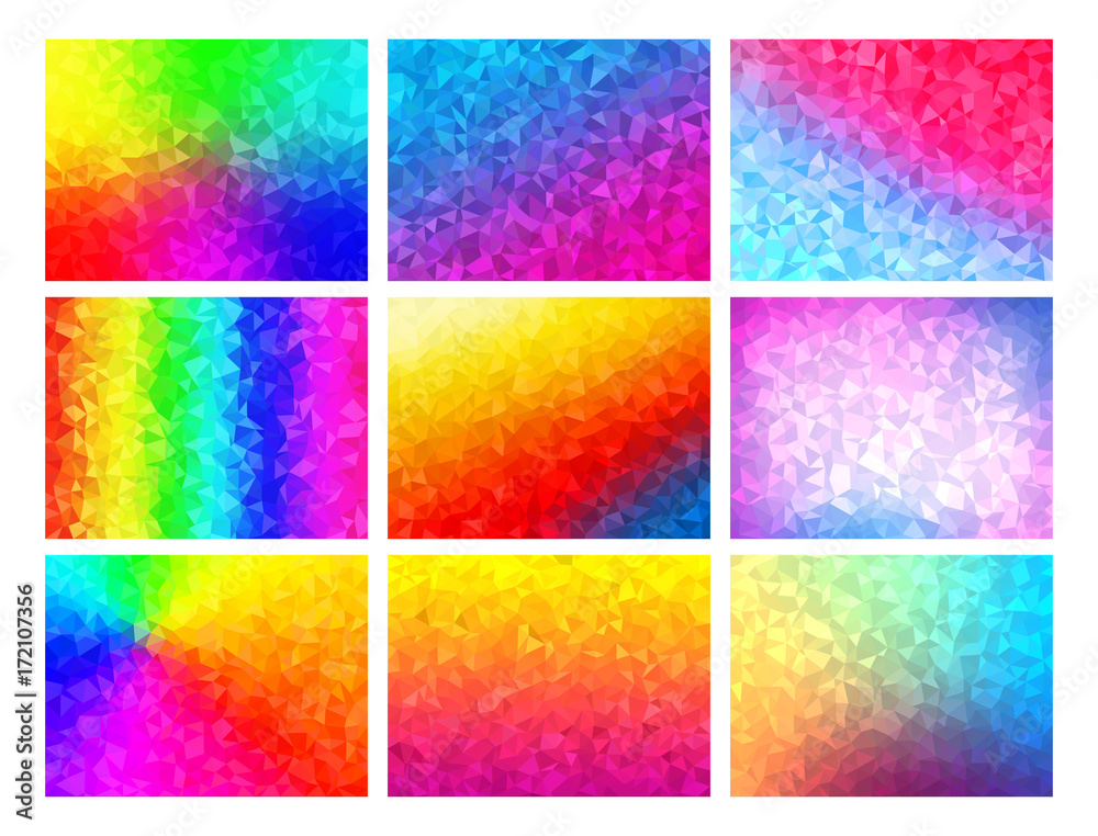 Polygon vector mosaic backgrounds set, colorful abstract patterns, vector illustration