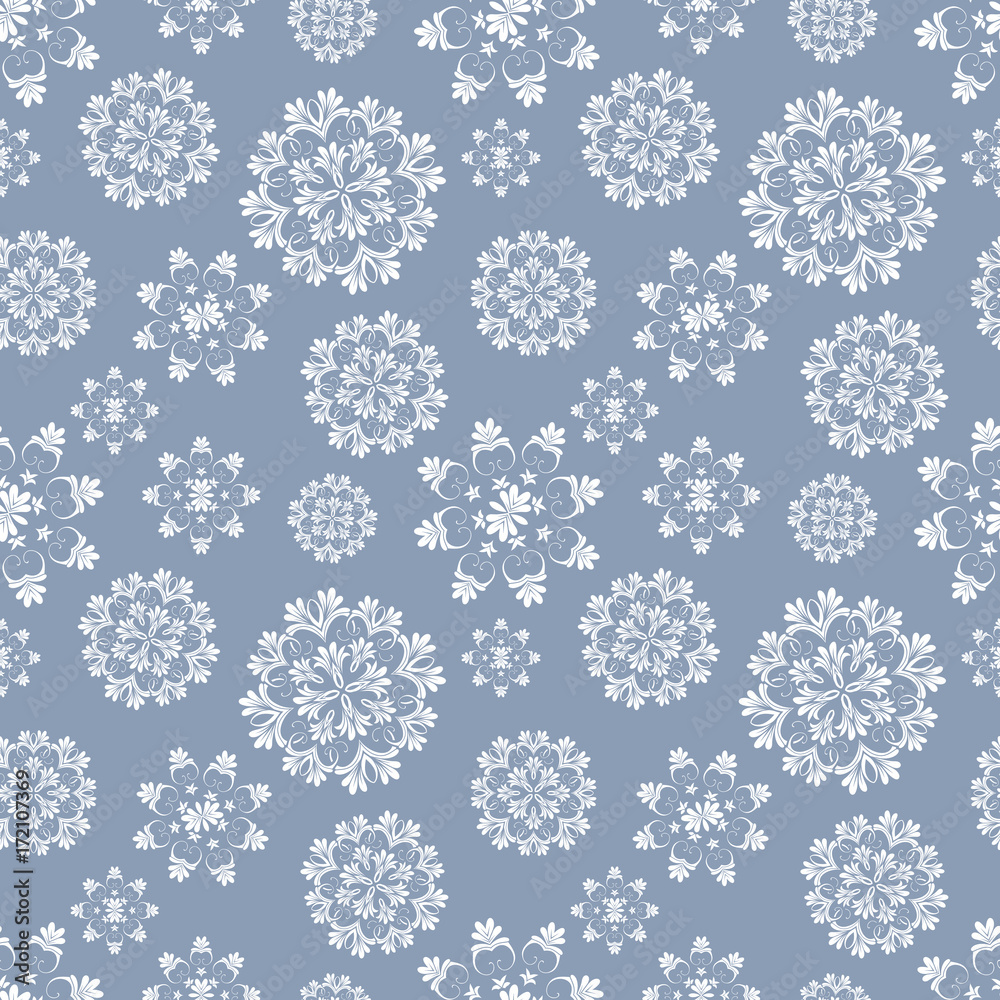 Christmas seamless pattern with white snowflakes on blue background. vector illustration. Christmas seamless pattern with white snowflakes on blue background. vector illustration.