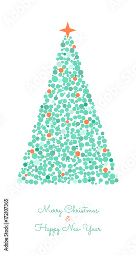 Christmas tree circles, Xmas greeting card, vector illustration