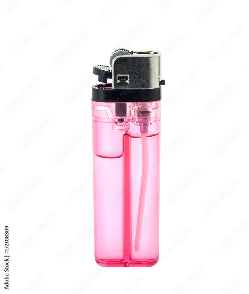 Pink plastic gas lighter. Gas lighter isolated on white background. Pink plastic gas lighter. Gas lighter isolated on white background.
