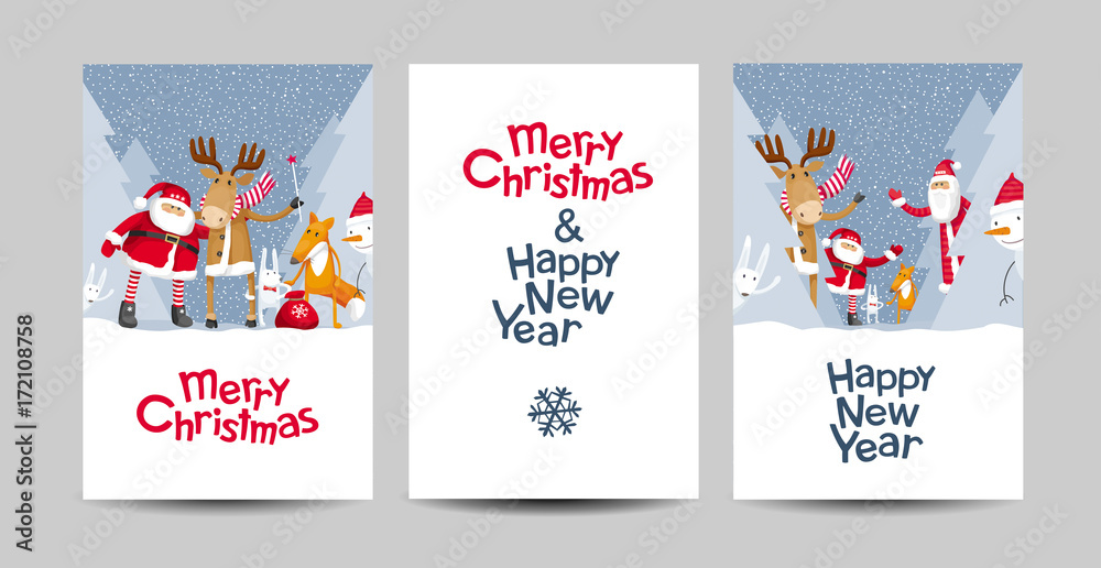 Merry Christmas vector lettering design template set