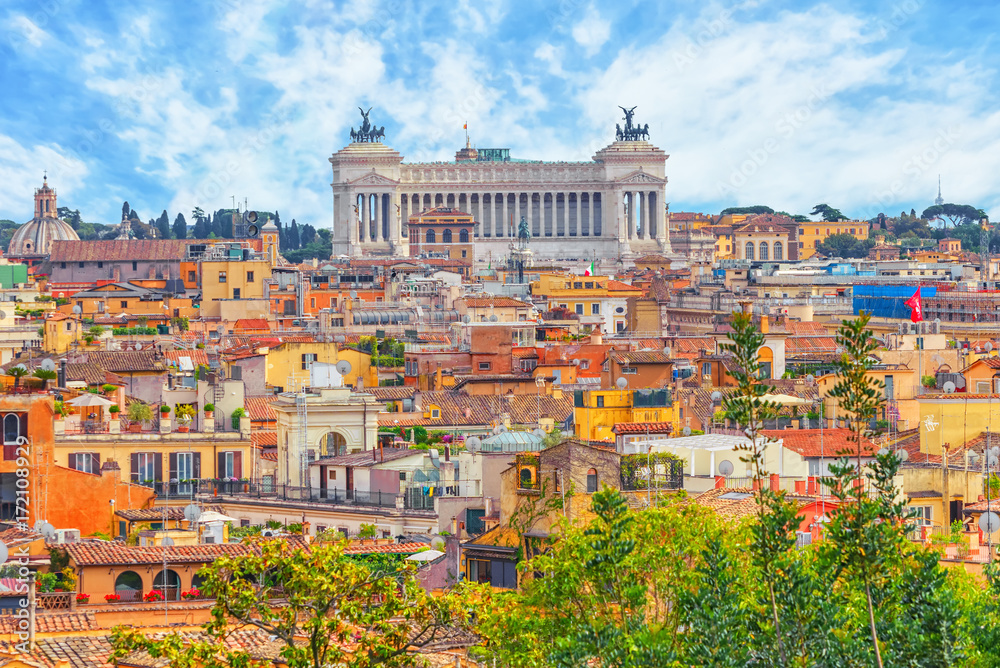 Fototapeta premium View of the city of Rome from above, from the hill of Terrazza del Pincio. Italy.