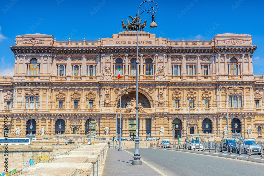  Palace of Justice (Corte Suprema di Cassazione) near Tiber river and Bridge (Ponte) Umberto I. Rome. Italy.