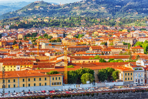 Beautiful landscape above, panorama on historical view of the Florence from  Piazzale Michelangelo point. Italy.